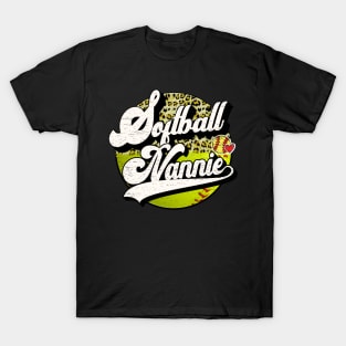 Softball Nannie Vintage Leopard Softball Family Matching T-Shirt